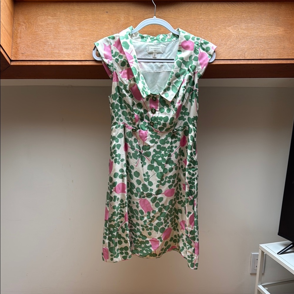 Moulinette Soeurs Pink and Green Midi Sundress with Flutter Sleeves